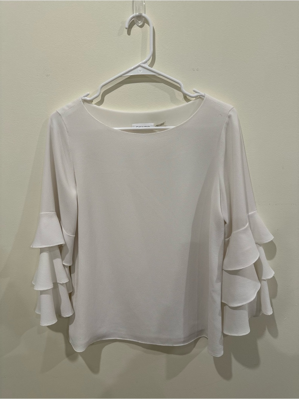 Calvin Klein White Ruffle Sleeve Top- Work shirt